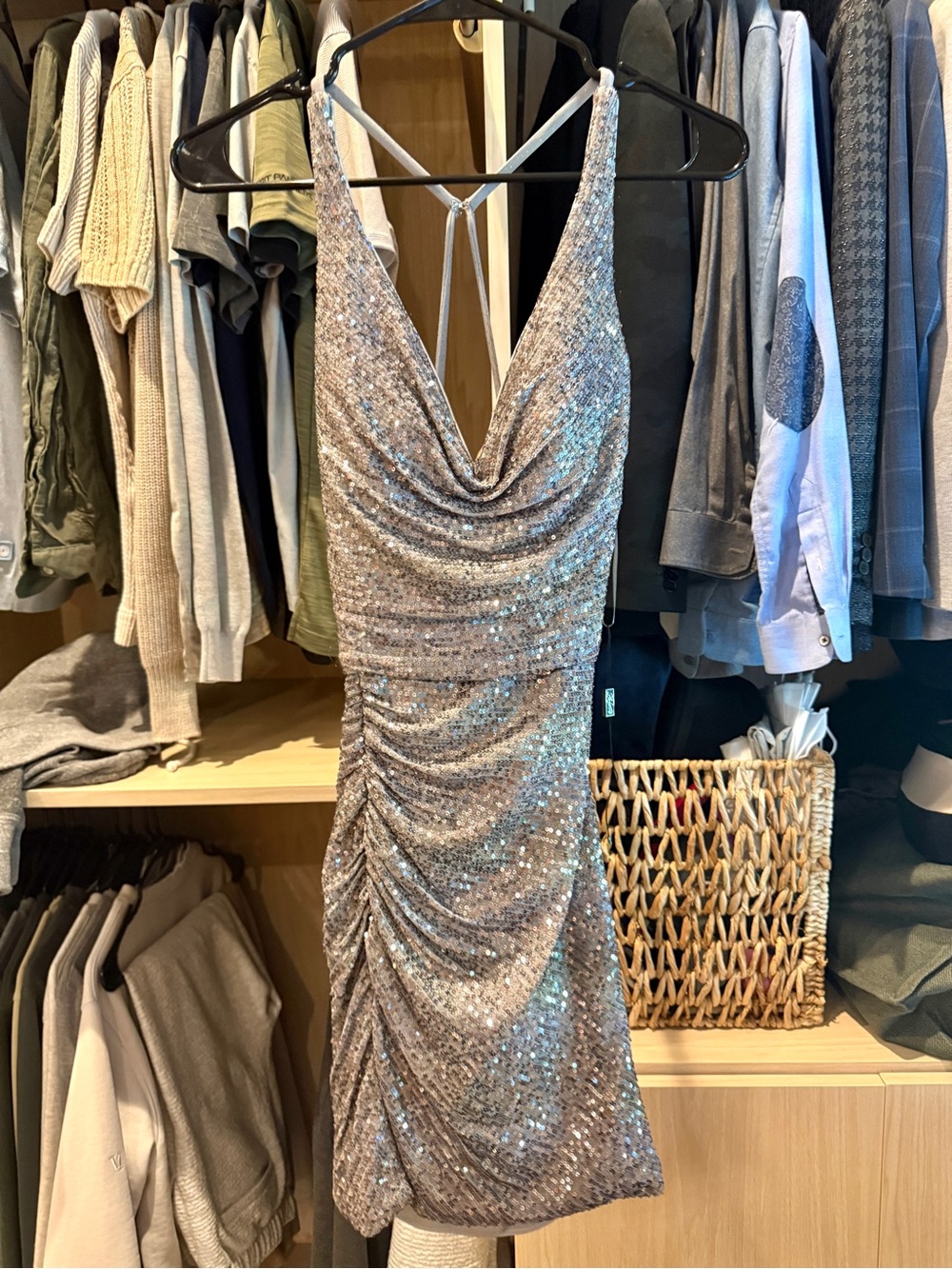 La Femme Silver Sequin Mini Dress
